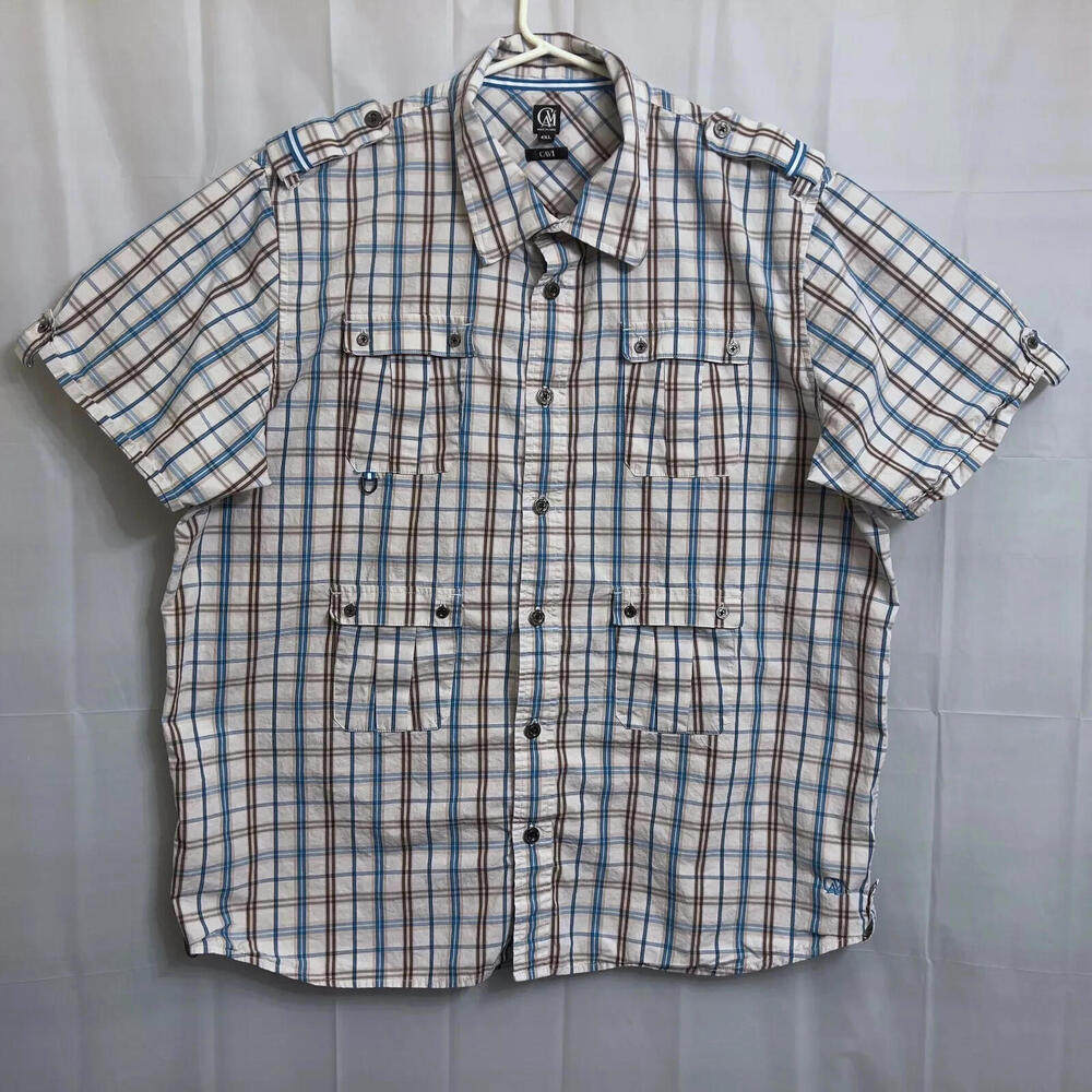 Cavi Button Up Shirt Men's 4XL XXXXL Multicolor Plaid Pockets